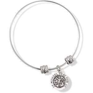 Saint Michael Pray for Us Round Charm Fancy Charm Bangle